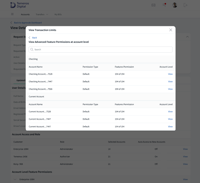 Transaction limits Advanced settings